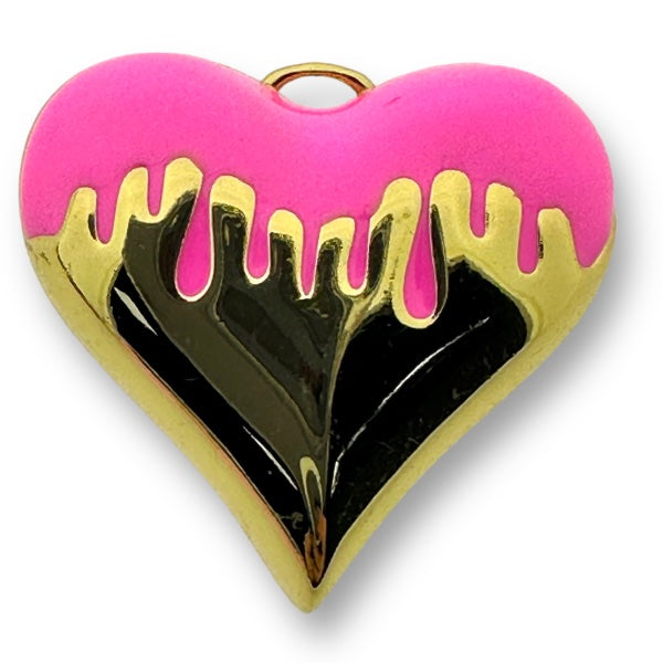 Bedel emaille hart 18K gold plated Roze 26mm-bedels-Kraaltjes van Renate