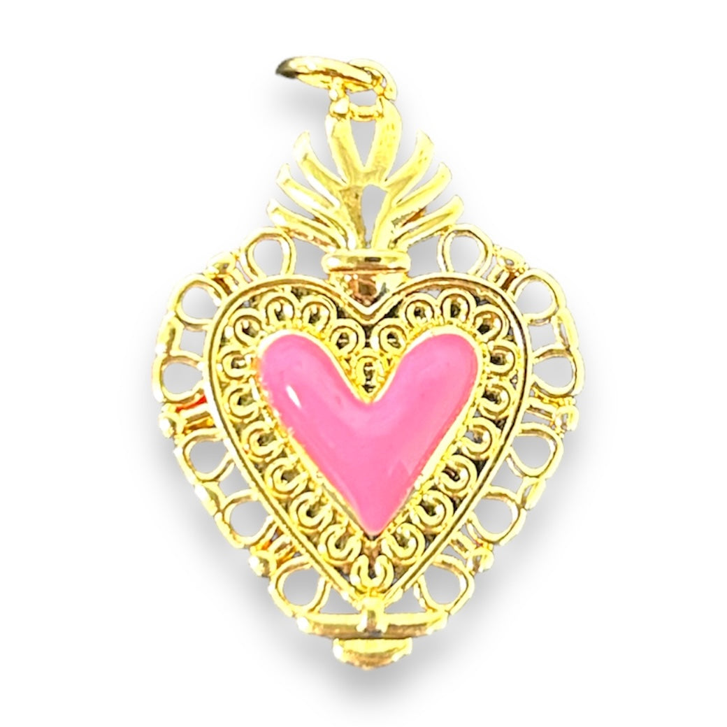 Bedel emaille hart 18K gold plated Roze 28mm-bedels-Kraaltjes van Renate