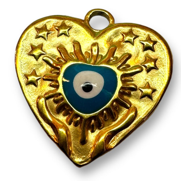 Bedel emaille hart 18K gold plated Stainless steel Aqua 18mm-bedels-Kraaltjes van Renate