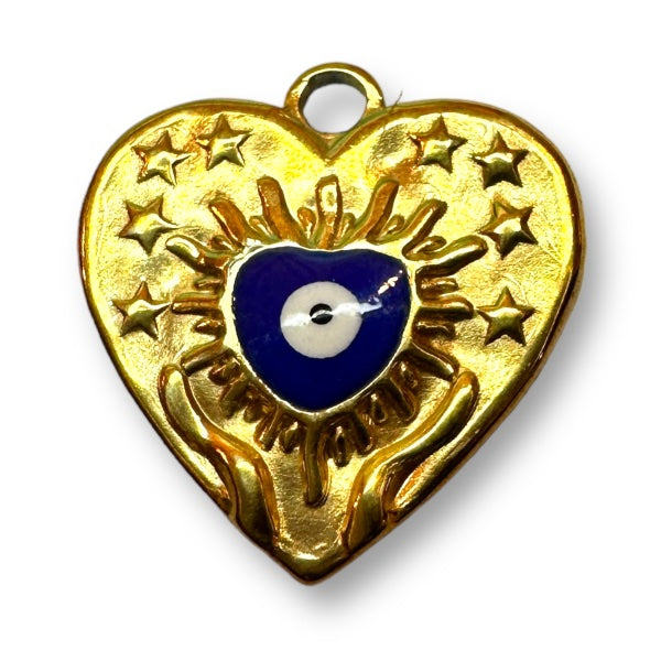 Bedel emaille hart 18K gold plated Stainless steel Blauw 18mm-bedels-Kraaltjes van Renate