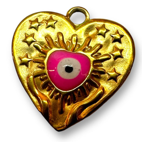 Bedel emaille hart 18K gold plated Stainless steel Hot pink 18mm-bedels-Kraaltjes van Renate