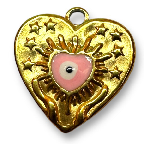 Bedel emaille hart 18K gold plated Stainless steel Licht roze 18mm-bedels-Kraaltjes van Renate