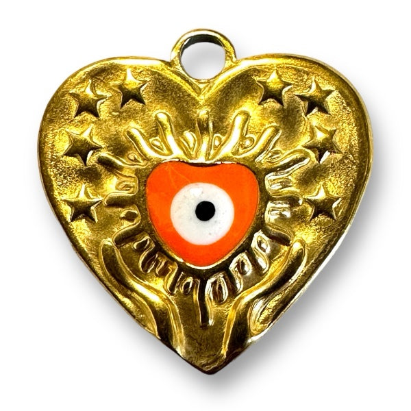 Bedel emaille hart 18K gold plated Stainless steel Oranje 18mm-bedels-Kraaltjes van Renate