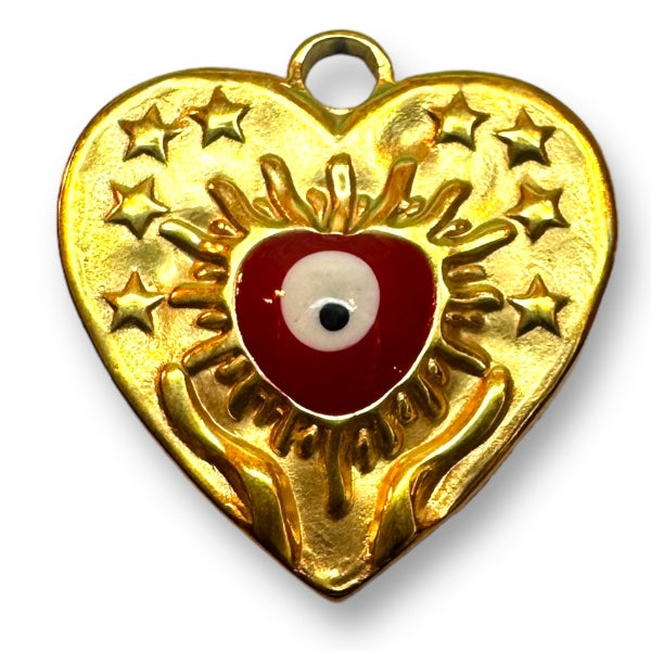 Bedel emaille hart 18K gold plated Stainless steel Rood 18mm-bedels-Kraaltjes van Renate
