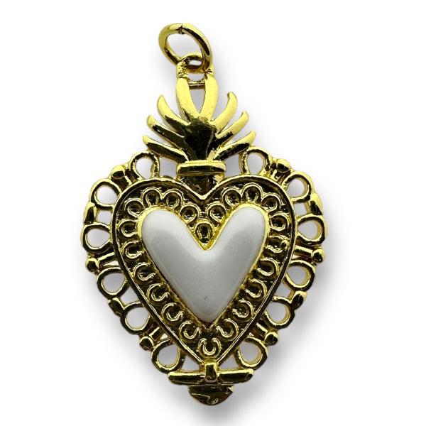Bedel emaille hart 18K gold plated Wit 28mm-bedels-Kraaltjes van Renate