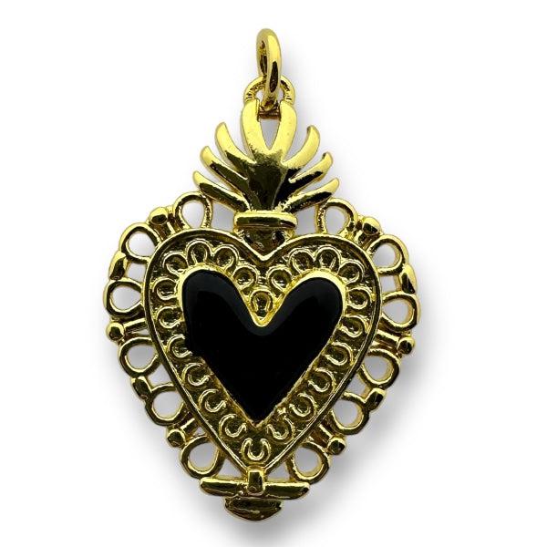 Bedel emaille hart 18K gold plated Zwart 28mm-bedels-Kraaltjes van Renate