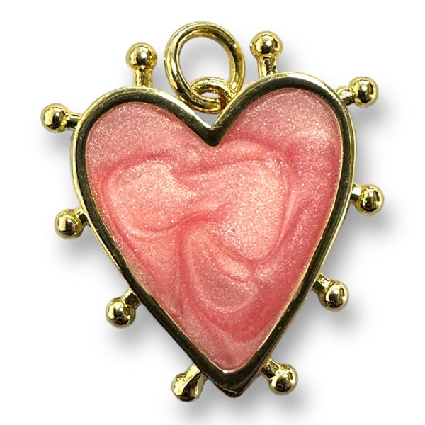 Bedel emaille hart 18K gold plated zalm Roze 19mm-bedels-Kraaltjes van Renate