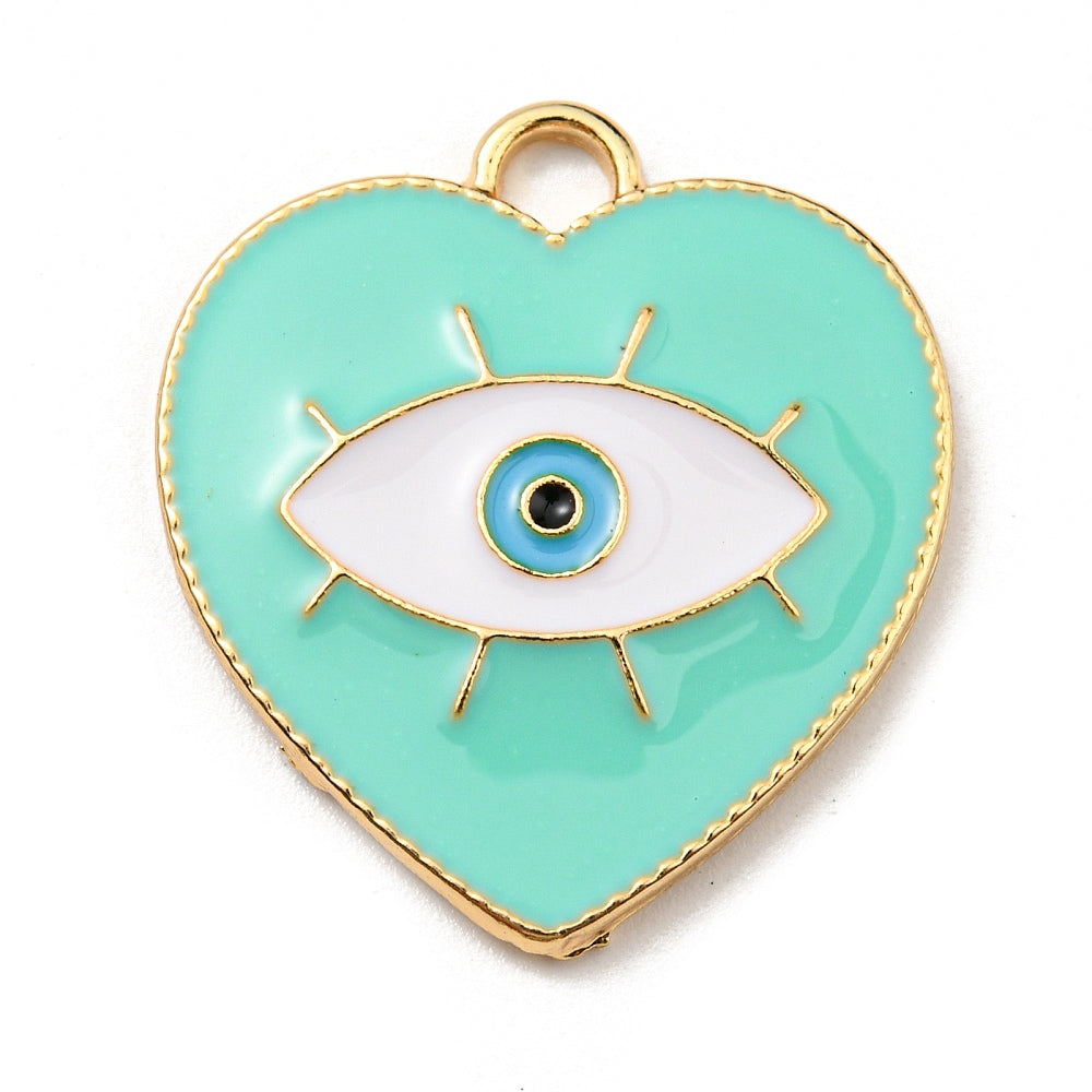 Bedel emaille hart Eye Aquamarine goud 26mm-bedels-Kraaltjes van Renate
