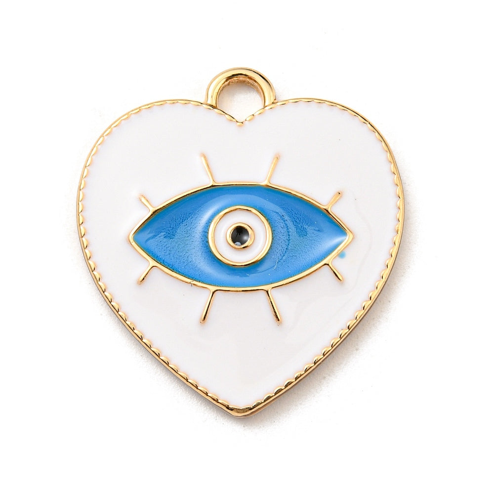 Bedel emaille hart Eye Wit blauw goud 26mm-bedels-Kraaltjes van Renate