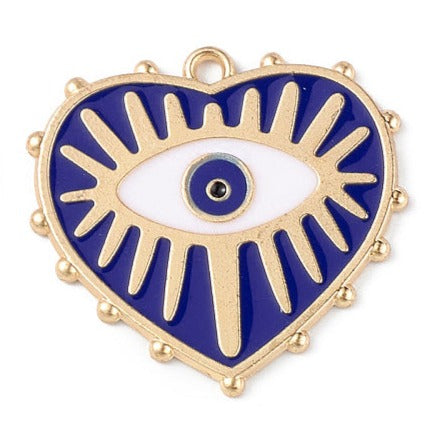 Bedel emaille hart evil eye donker blauw/goud 28mm-bedels-Kraaltjes van Renate