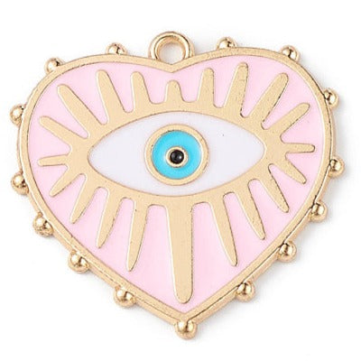 Bedel emaille hart evil eye licht roze/goud 28mm-bedels-Kraaltjes van Renate