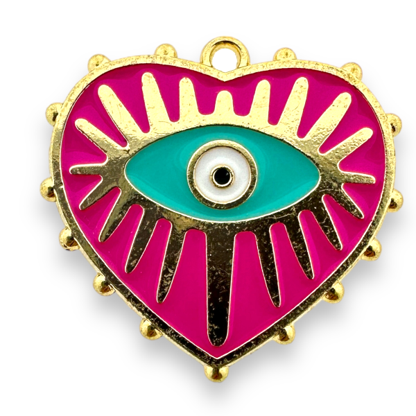 Bedel emaille evil eye roze/goud 27x28x1.4mm-bedels-Kraaltjes van Renate