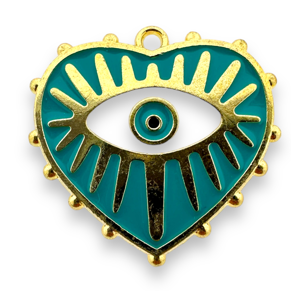 Bedel emaille evil eye turquoise/goud 27x28x1.4mm-bedels-Kraaltjes van Renate
