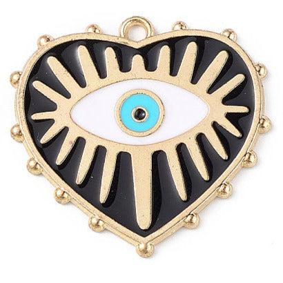Bedel emaille evil eye zwart/goud 27x28x1.4mm-bedels-Kraaltjes van Renate