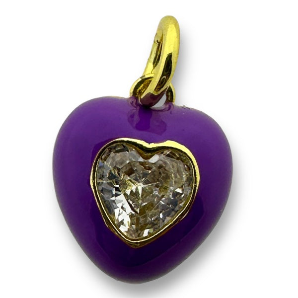 Bedel emaille hart klein 18K gold plated zirconia Paars 14mm-bedels-Kraaltjes van Renate