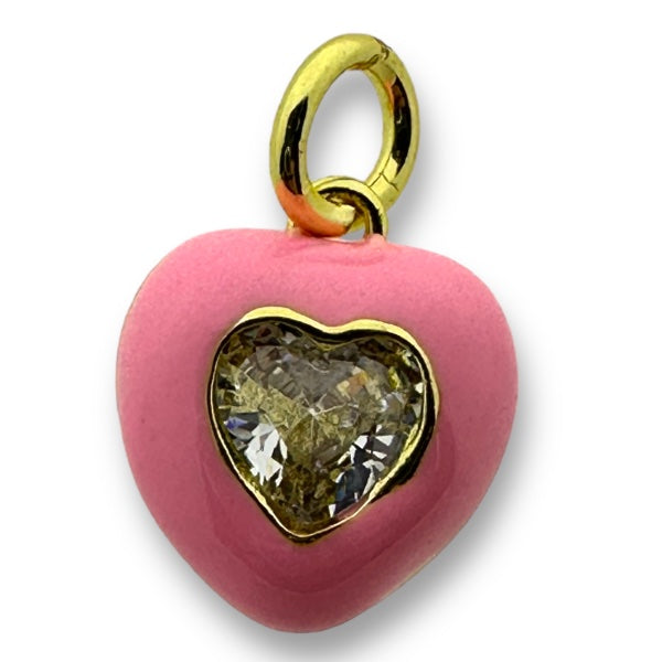 Bedel emaille hart klein 18K gold plated zirconia Roze 14mm-bedels-Kraaltjes van Renate