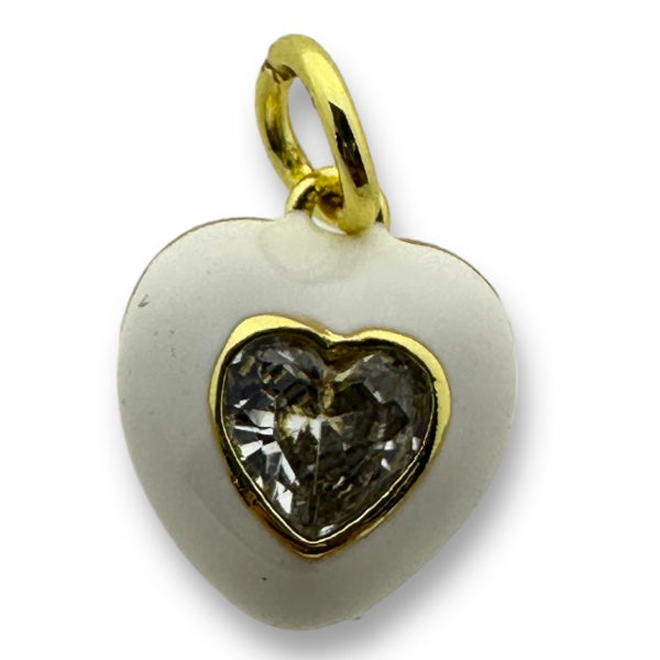 Bedel emaille hart klein 18K gold plated zirconia Wit 14mm-bedels-Kraaltjes van Renate