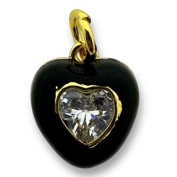 Bedel emaille hart klein 18K gold plated zirconia Zwart 14mm-bedels-Kraaltjes van Renate