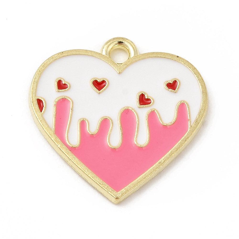 Bedel emaille hart met print roze-wit goud 20mm-bedels-Kraaltjes van Renate
