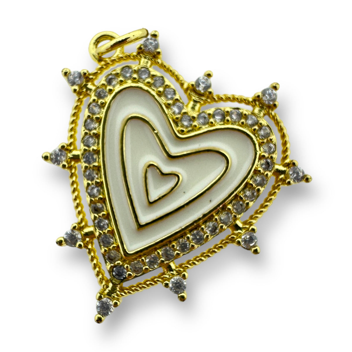 Bedel emaille hart met steentjes gold plated 26x24mm-bedels-Kraaltjes van Renate
