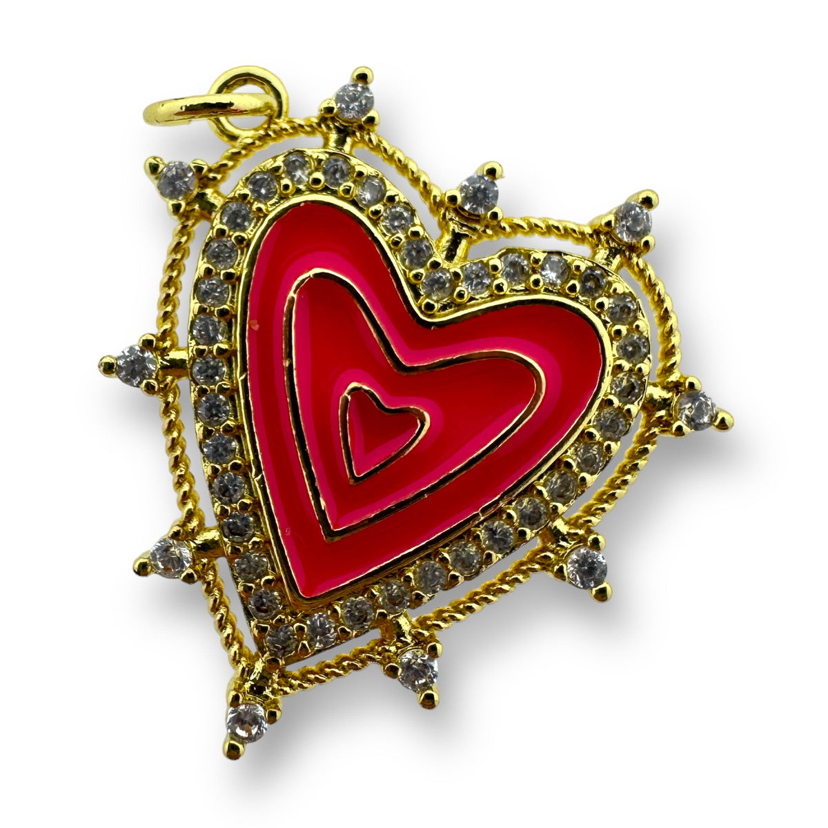 Bedel emaille hart met steentjes gold plated 26x24mm-bedels-Kraaltjes van Renate