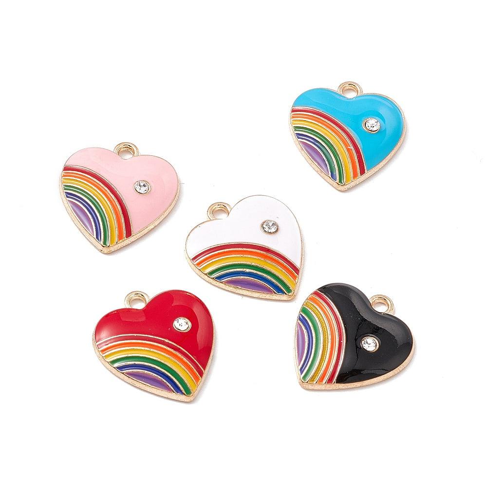 Bedel emaille hart regenboog goud 20mm-bedels-Kraaltjes van Renate