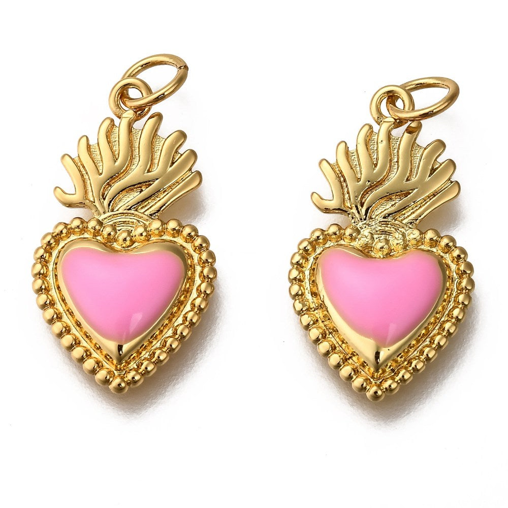 Bedel emaille hart roze gold plated 22x12mm-bedels-Kraaltjes van Renate