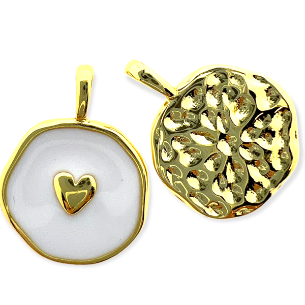 Bedel emaille hart wit goud 19x14mm-bedels-Kraaltjes van Renate