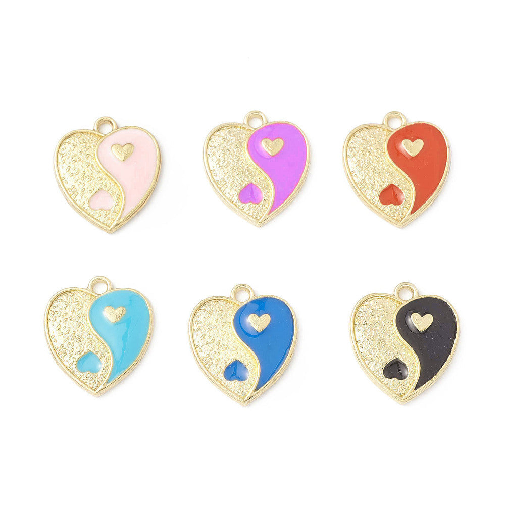 Bedel emaille hart yin yang goud 17mm-bedels-Kraaltjes van Renate