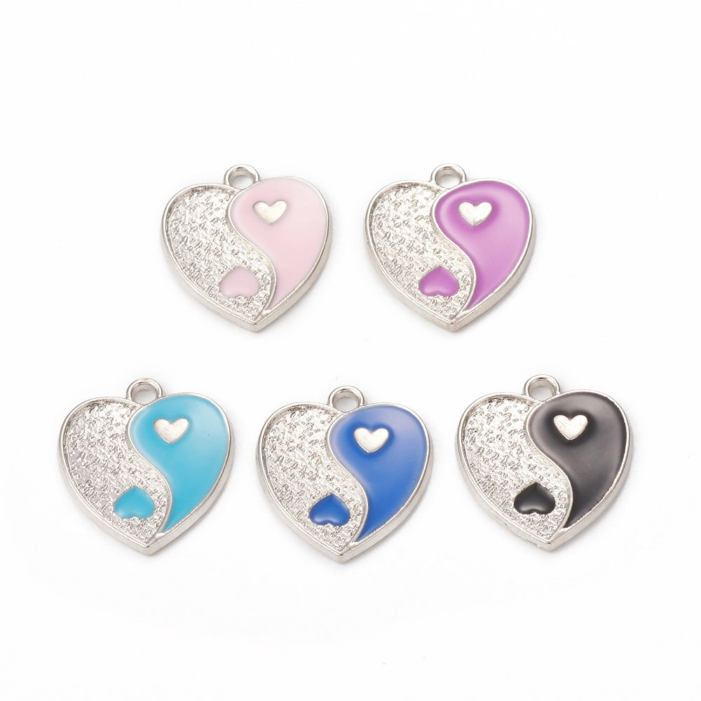 Bedel emaille hart yin yang zilver 17mm-bedels-Kraaltjes van Renate