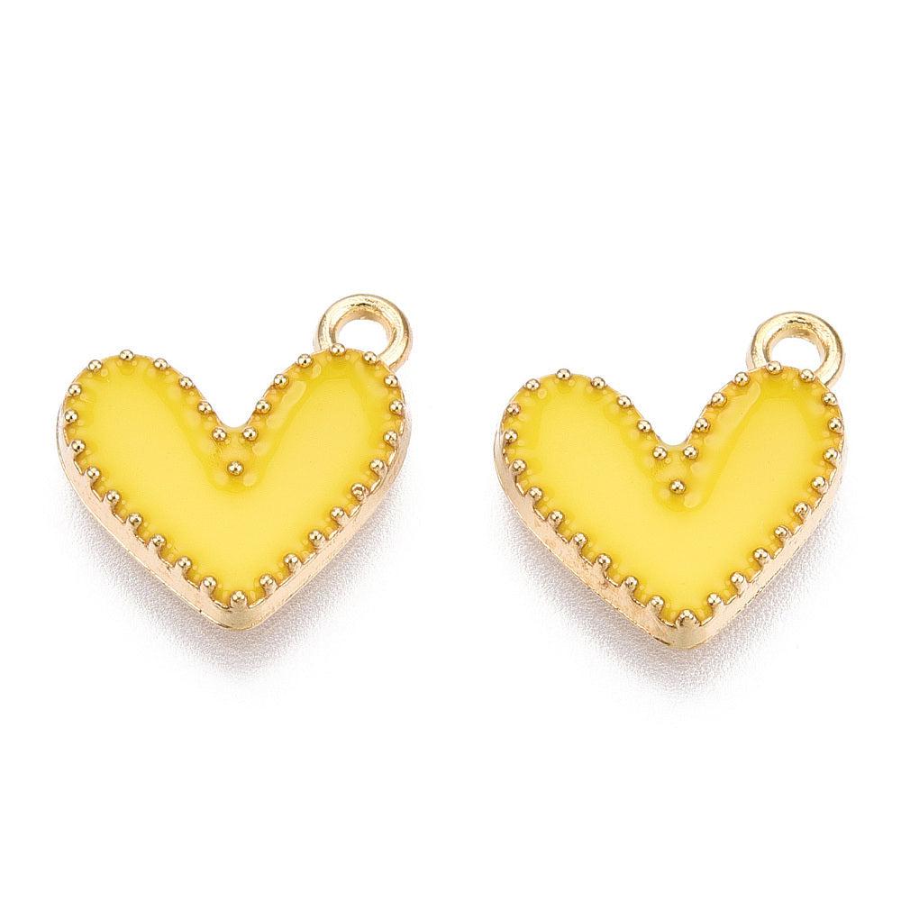 Bedel emaille hartje geel/goud 14x13,5x2mm-bedels-Kraaltjes van Renate