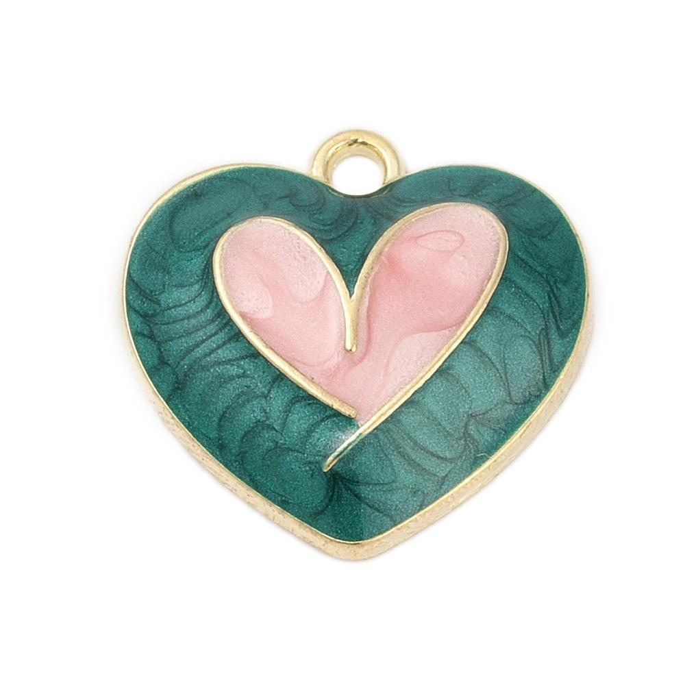 Bedel emaille hartje marble groen/goud 18x19mm-bedels-Kraaltjes van Renate