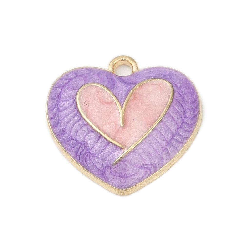 Bedel emaille hartje marble paars/goud 18x19mm-bedels-Kraaltjes van Renate