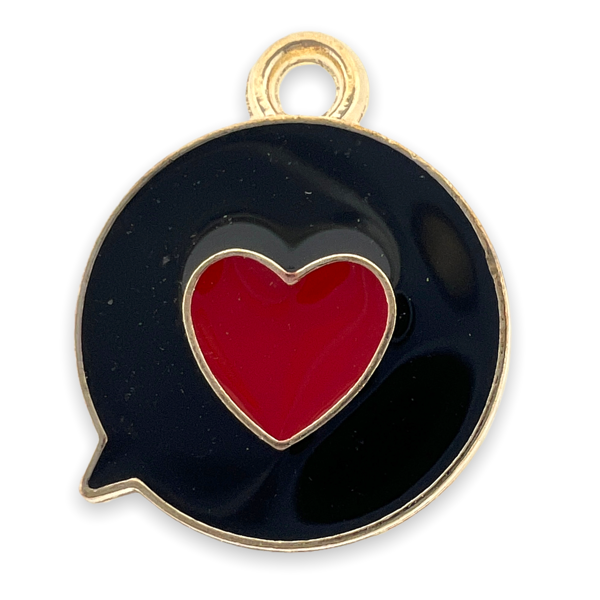 Bedel emaille hartje rood zwart 14x11.5x2mm-bedels-Kraaltjes van Renate