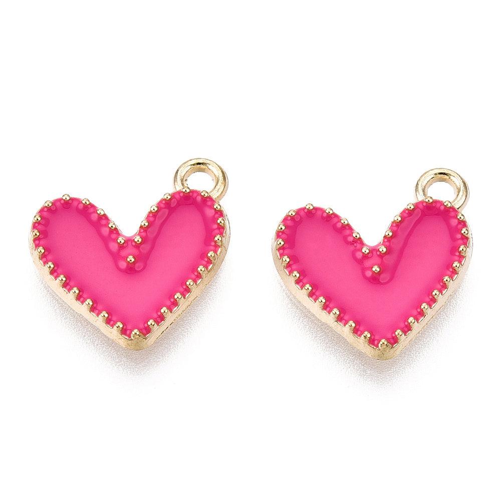 Bedel emaille hartje roze/goud 14x13,5x2mm-bedels-Kraaltjes van Renate