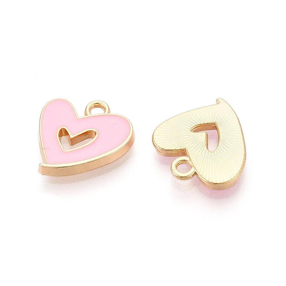 Bedel emaille hartje roze goud 16mm - per stuk-bedels-Kraaltjes van Renate