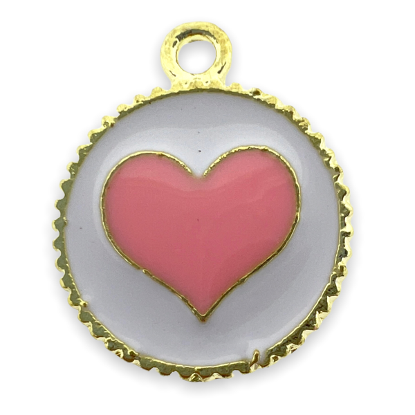 Bedel emaille hartje roze wit 14x11.5x2mm-bedels-Kraaltjes van Renate