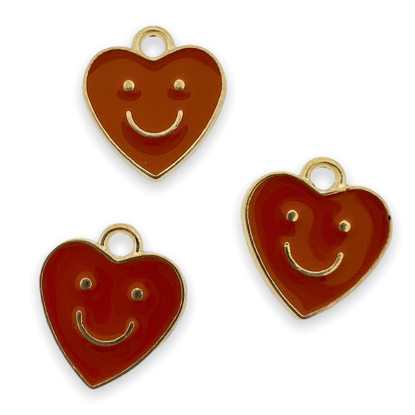 Bedel emaille hartje smiley bruin goud 13x12mm-bedels-Kraaltjes van Renate
