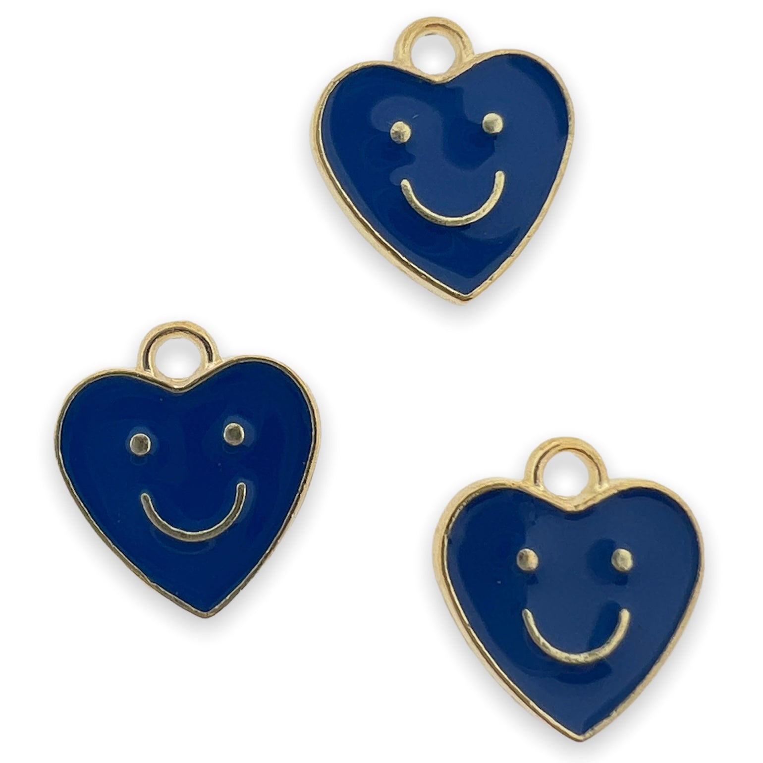 Bedel emaille hartje smiley donkerblauw goud 13x12mm-bedels-Kraaltjes van Renate