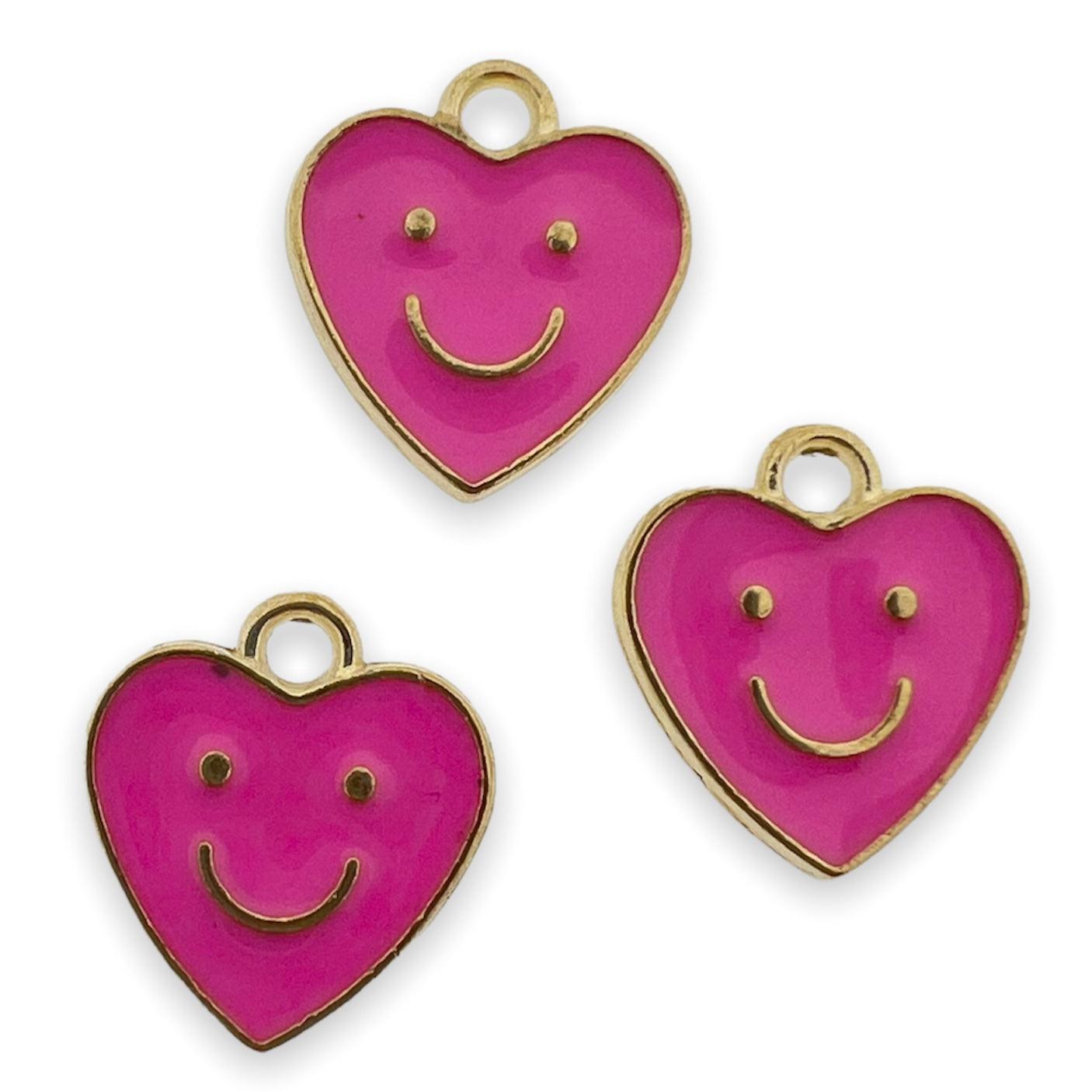 Bedel emaille hartje smiley lichtroze goud 13x12mm-bedels-Kraaltjes van Renate