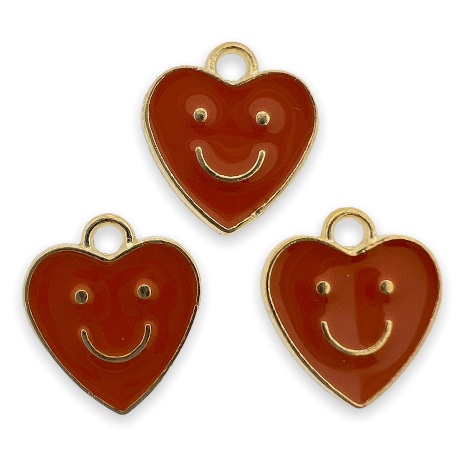 Bedel emaille hartje smiley oranje-bruin goud 13x12mm-bedels-Kraaltjes van Renate