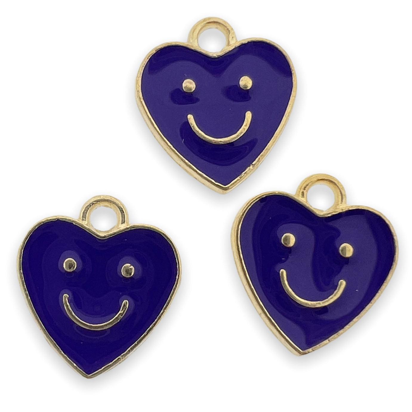Bedel emaille hartje smiley paars goud 13x12mm-bedels-Kraaltjes van Renate