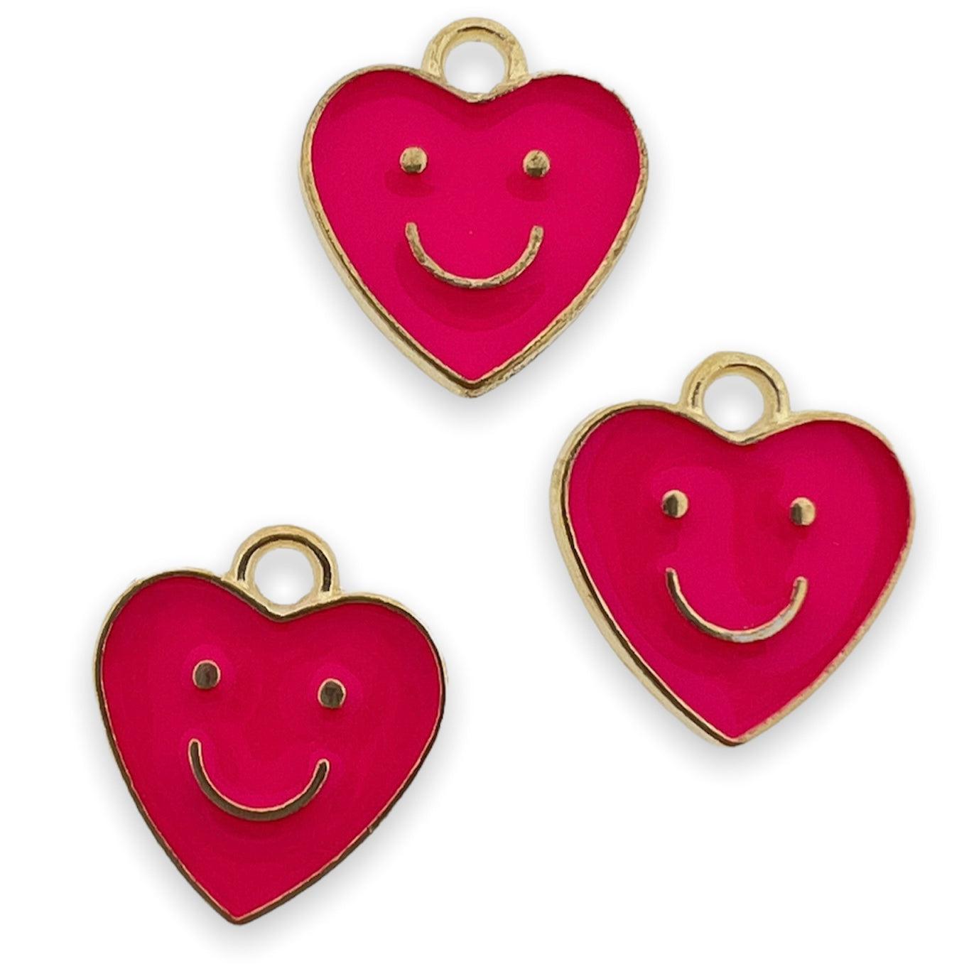 Bedel emaille hartje smiley roze goud 13x12mm-bedels-Kraaltjes van Renate