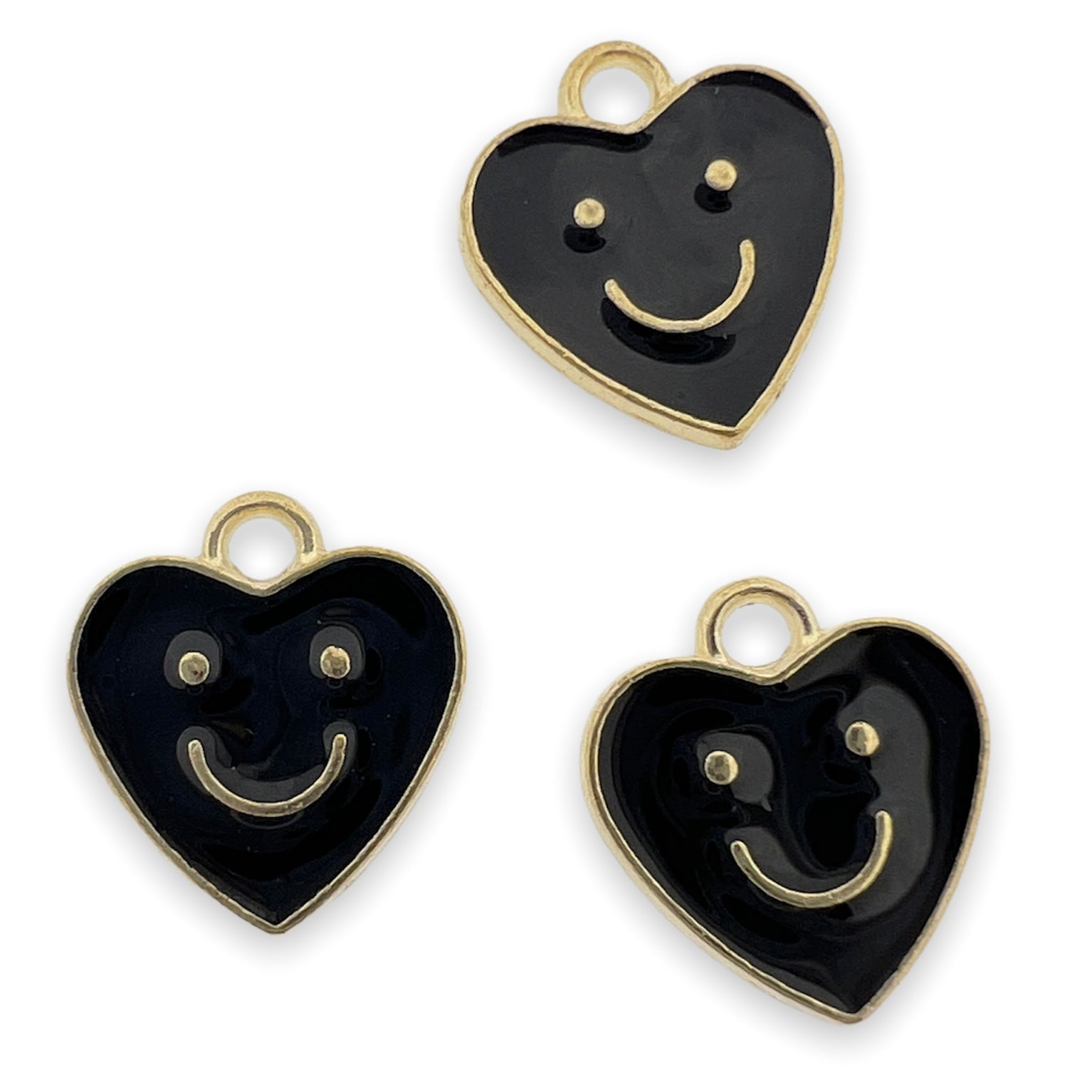 Bedel emaille hartje smiley zwart goud 13x12mm-bedels-Kraaltjes van Renate