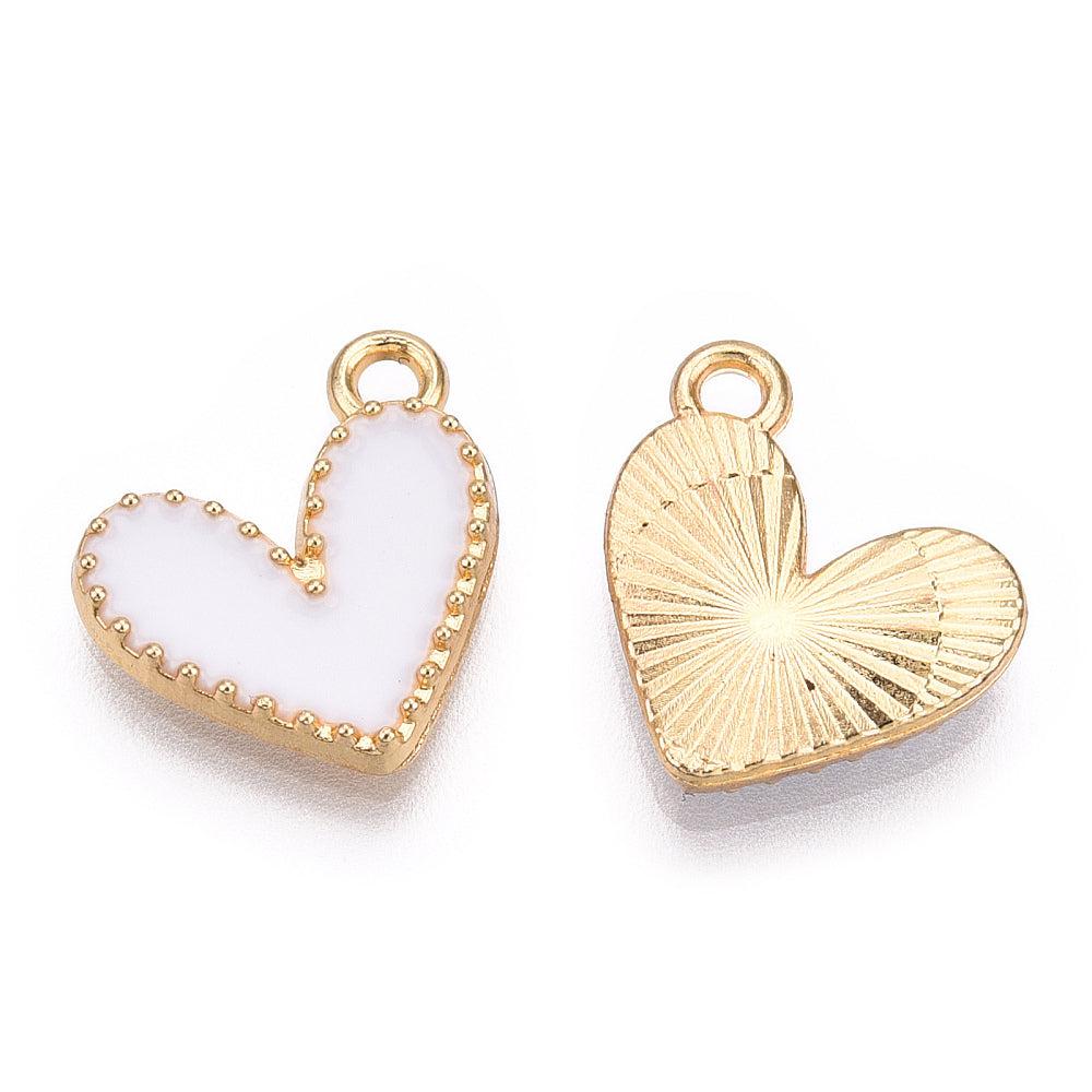 Bedel emaille hartje wit/goud 14x13.5x2mm-bedels-Kraaltjes van Renate