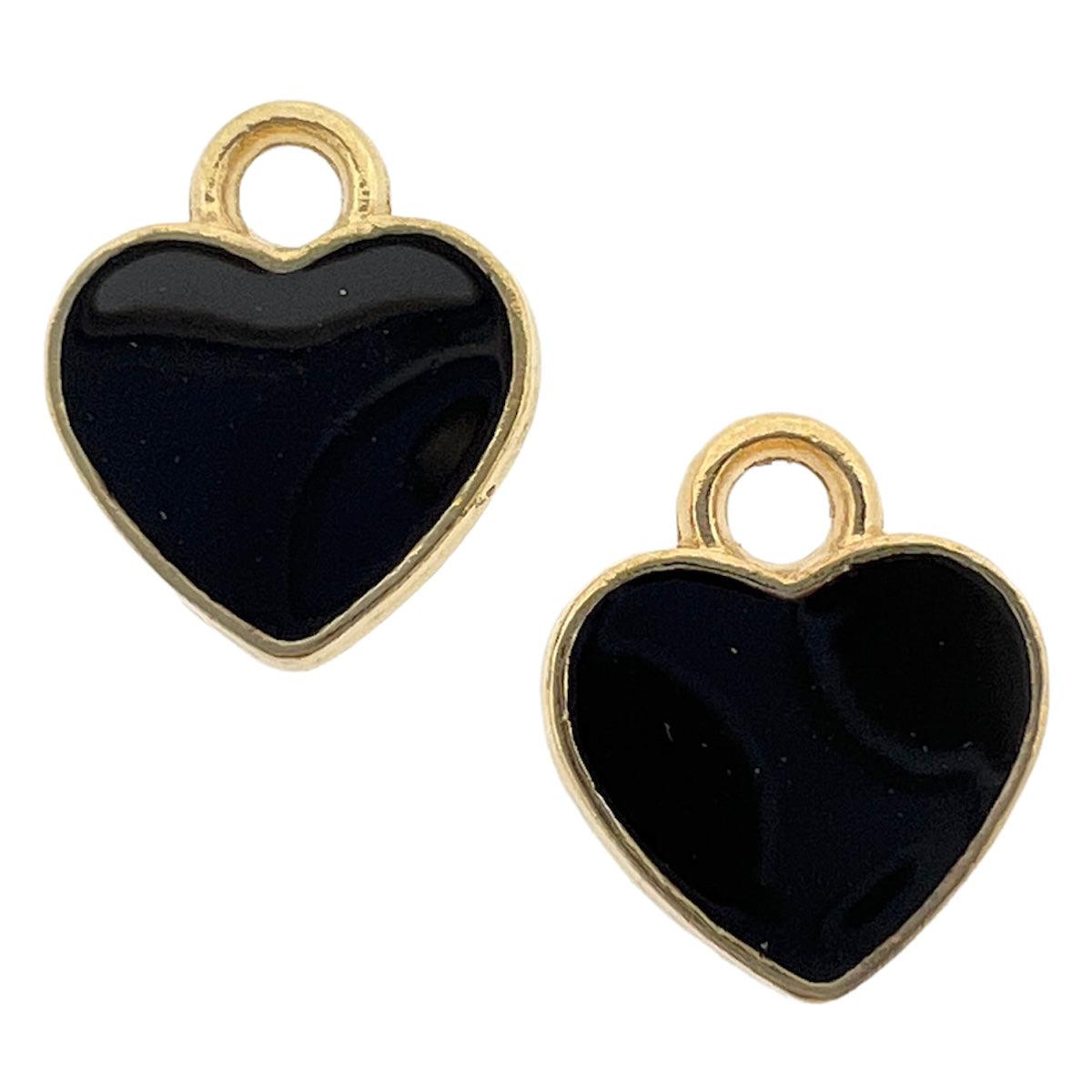 Bedel emaille hartje zwart goud 12x10mm-bedels-Kraaltjes van Renate