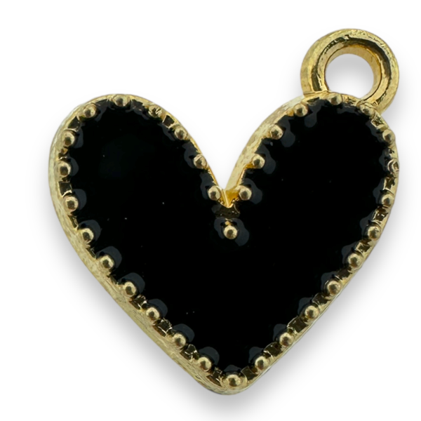Bedel emaille hartje zwart/goud 14x13.5x2mm-bedels-Kraaltjes van Renate