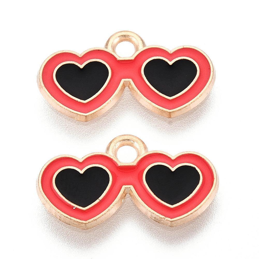 Bedel emaille hartjes zonnebril goud 9,5mm - per stuk-bedels-Kraaltjes van Renate