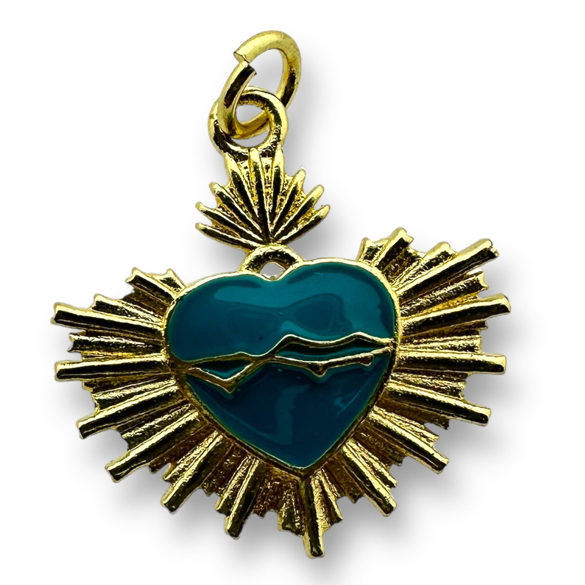 Bedel emaille heilig hart Aqua gold plated 20mm - per stuk-bedels-Kraaltjes van Renate
