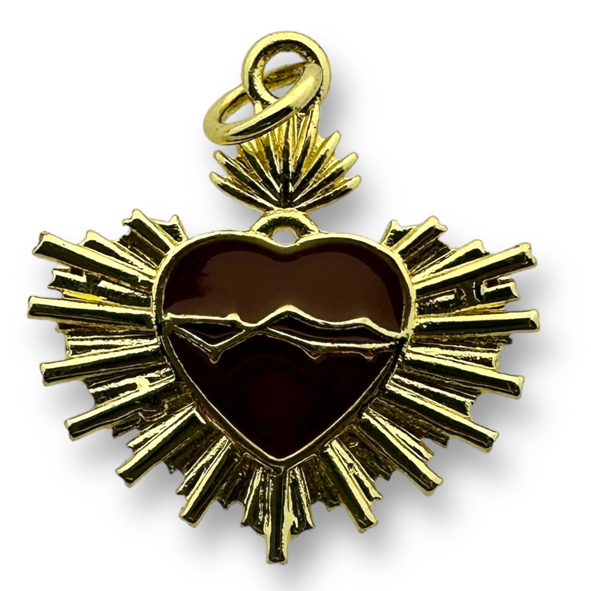 Bedel emaille heilig hart Bruin gold plated 20mm - per stuk-bedels-Kraaltjes van Renate